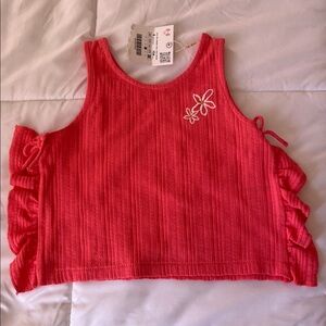 Zara Bright Pink Ribbed Tank Top with White Floral Detail